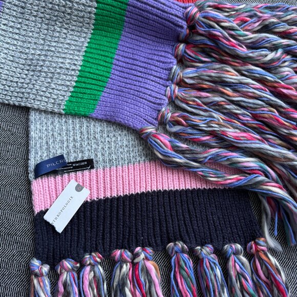 Multi Color Block Oversized Scarf, 94" Length with Tassels - Picture 6 of 14